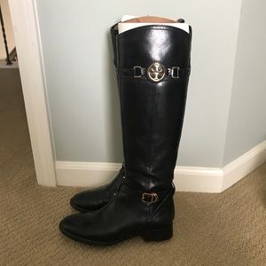 Tory Burch Black riding boots with gold accents